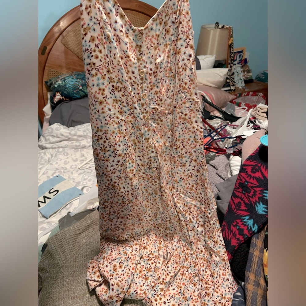 🤎🤠🥀👡Neutral Floral Button Down Maxi Dress